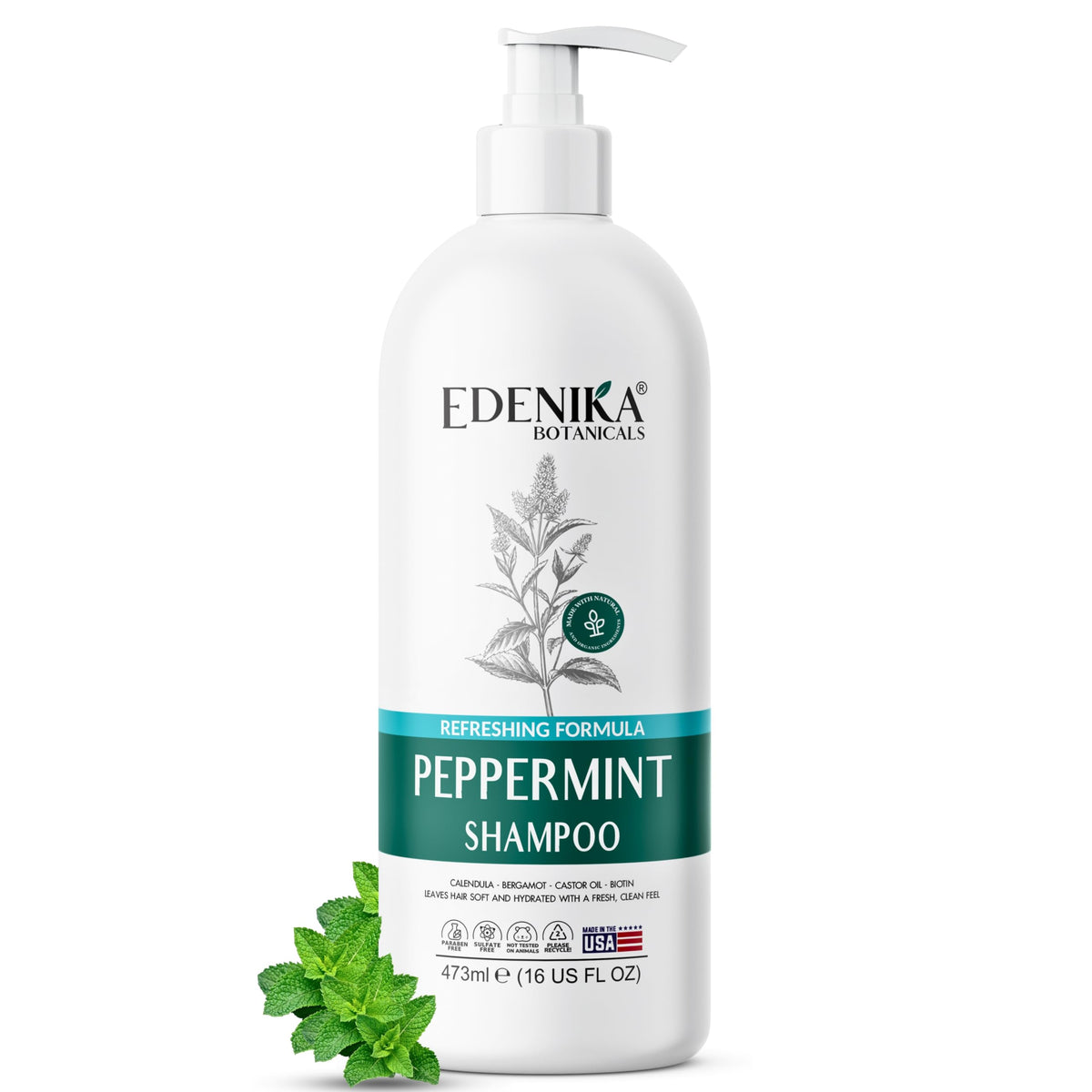 EDENIKA BOTANICALS front bottle view showing clear label and benefit