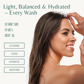 EDENIKA BOTANICALS shampoo pouring into hand demonstrating easy use