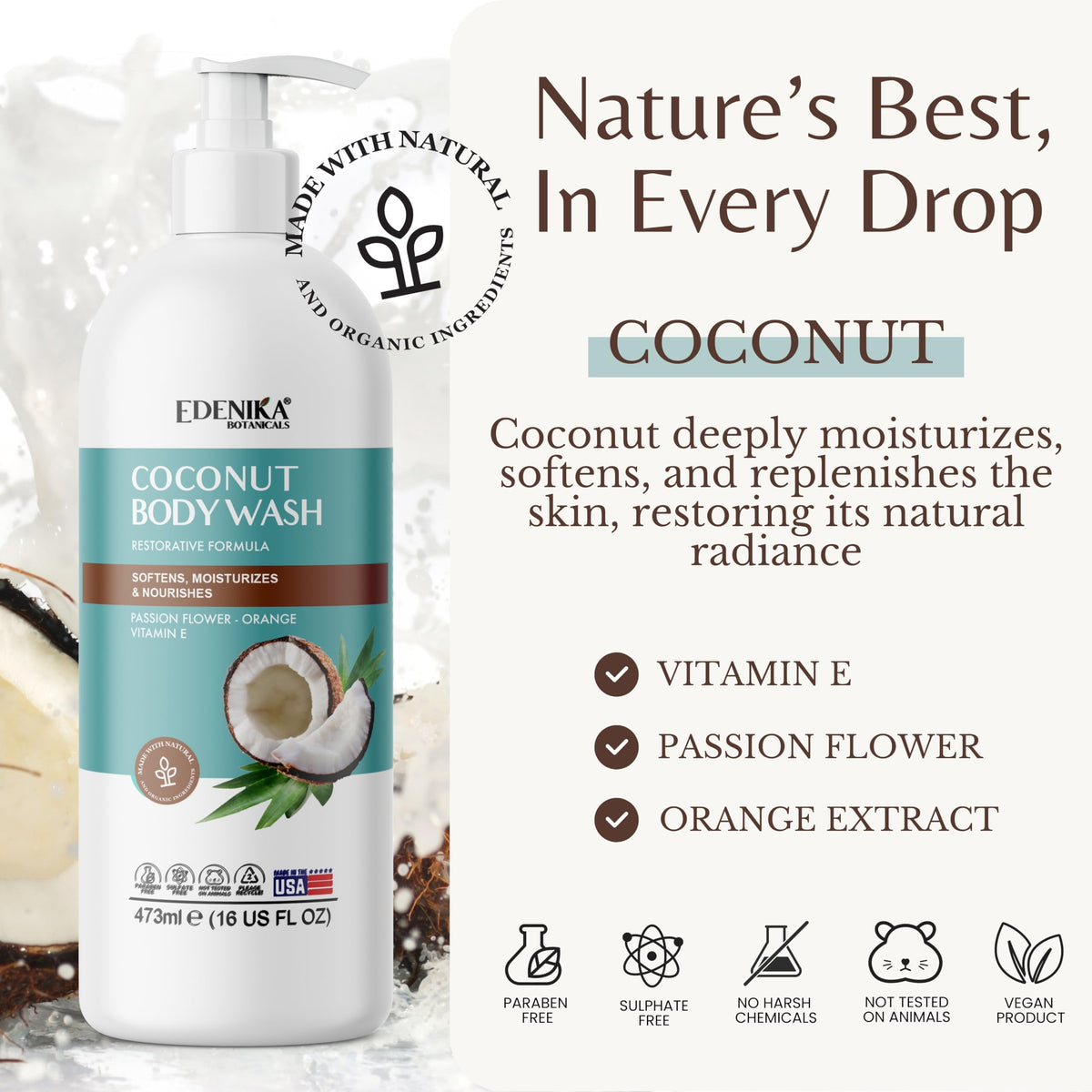 EDENIKA BOTANICALS pump dispensing gel in shower showing easy application