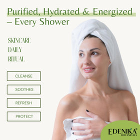 EDENIKA BOTANICALS beside ruler size comparison showing two 16 fl oz bottles convenience