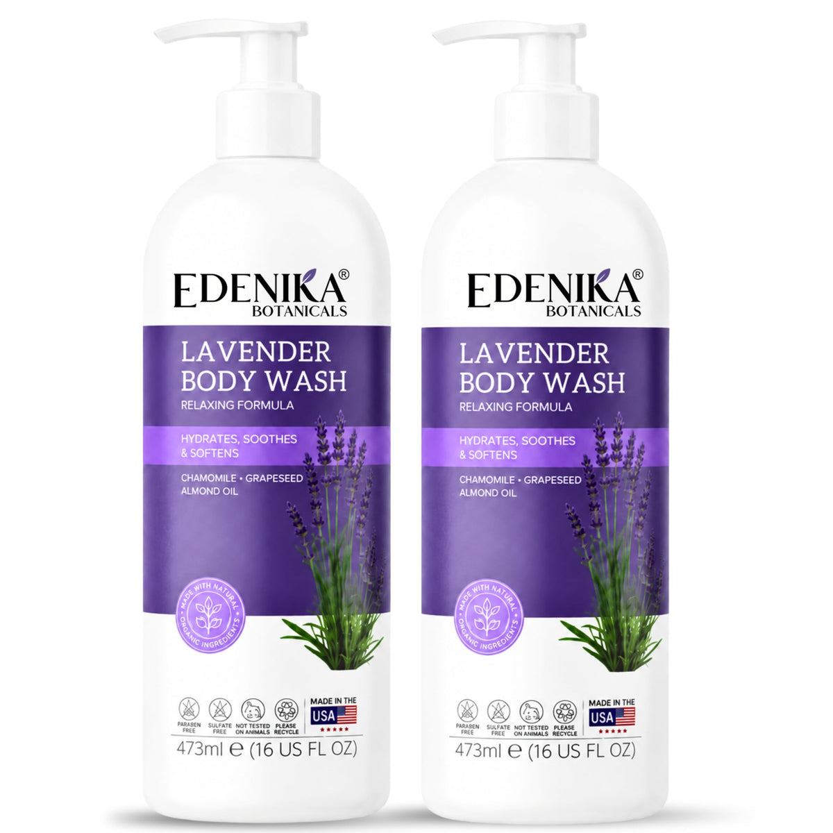 Edenika Botanicals on bathroom shelf staged for a relaxing shower ritual