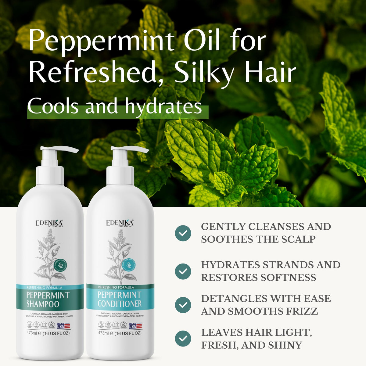 EDENIKA BOTANICALS shampoo pouring texture illustrating gentle cleanse