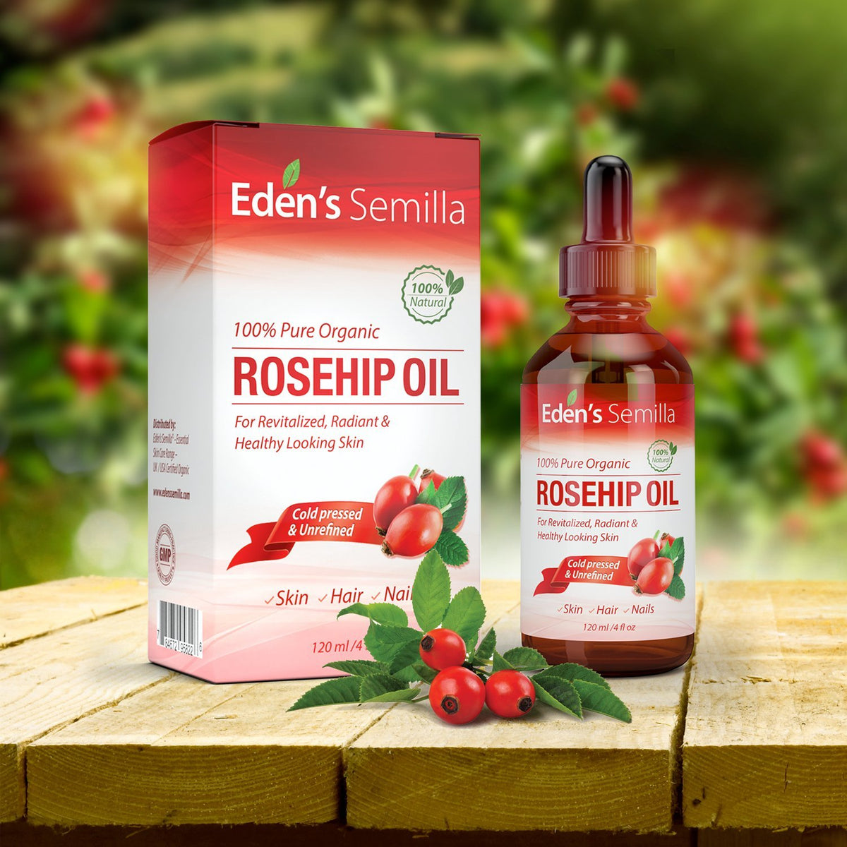 Eden's Semilla bottle on bathroom vanity showing daily skincare integration