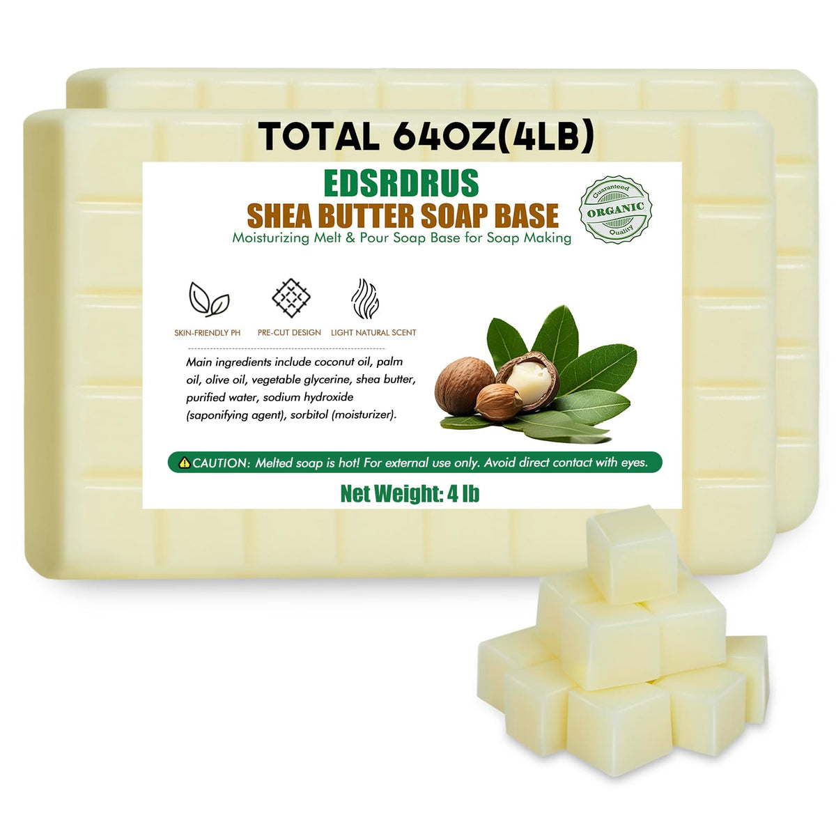 EDSRDRUS front packaging showing 4lb soap base and cubes for easy crafting
