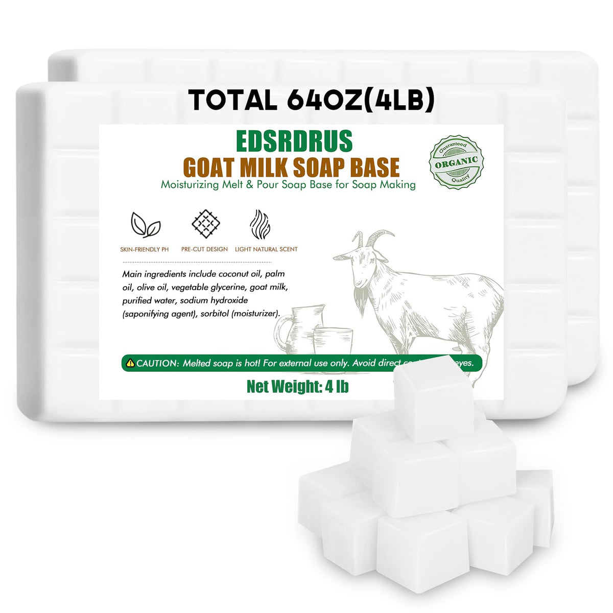 EDSRDRUS front packaging showing 4lb soap base and clear cube divisions for easy use