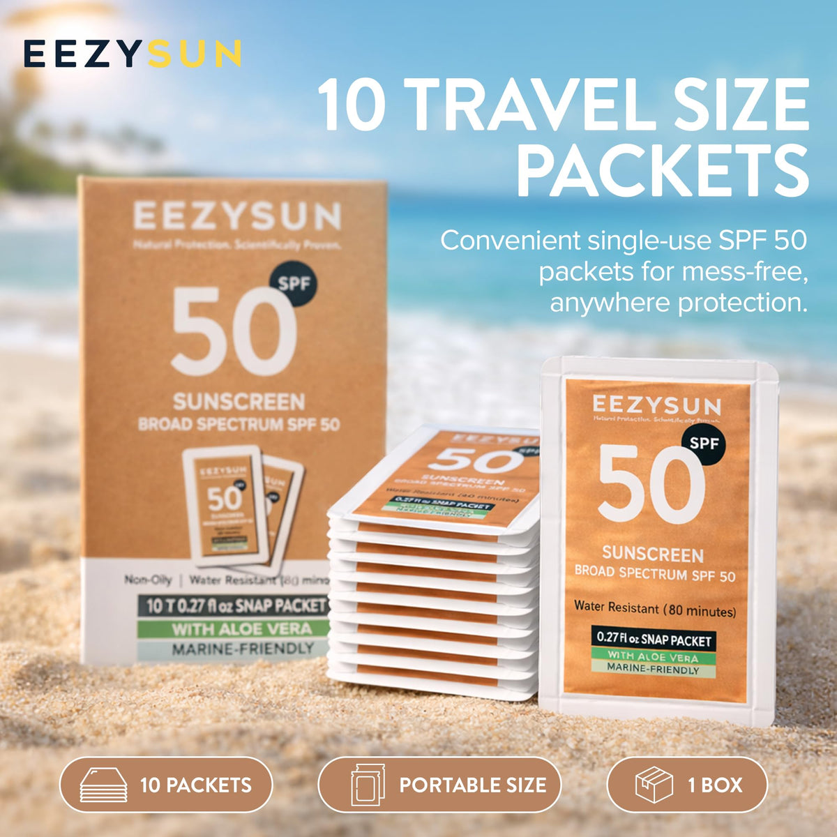 EEZYSUN ingredients label closeup with aloe showing gentle moisturizing