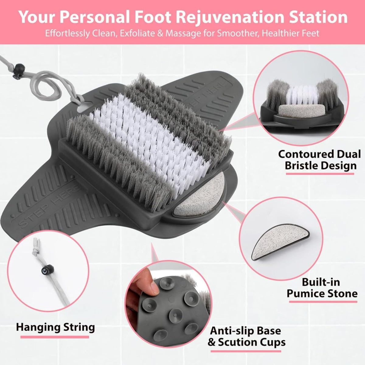 Efforest close up of firm bristles cleaning between toes effectively