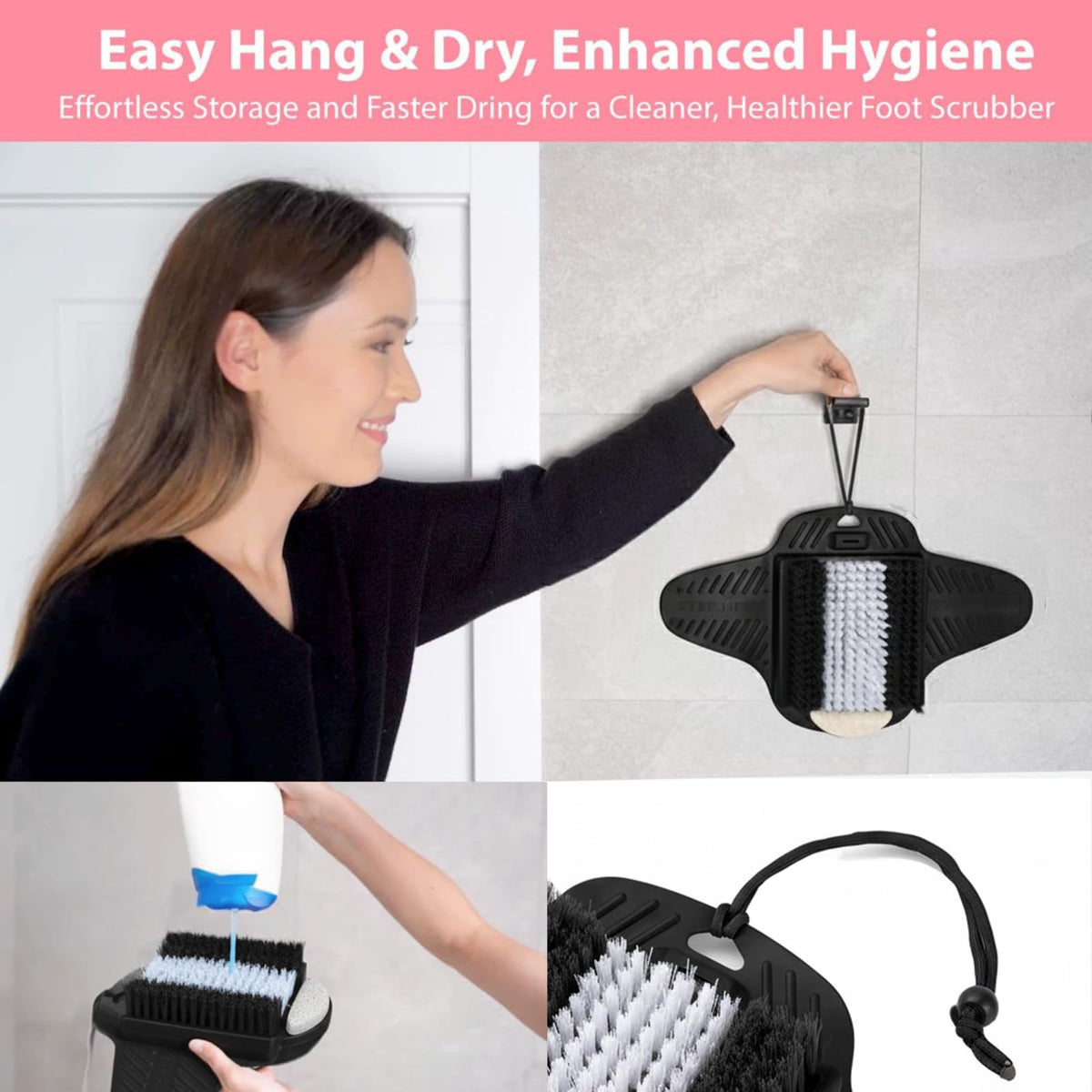 Efforest underside suction cups securing mat to wet shower floor for stability