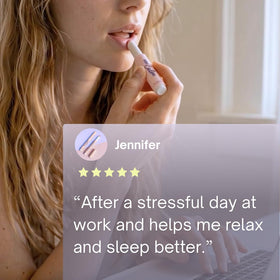 Efpy Calm application on lips demonstrating quick on‑the‑go reset