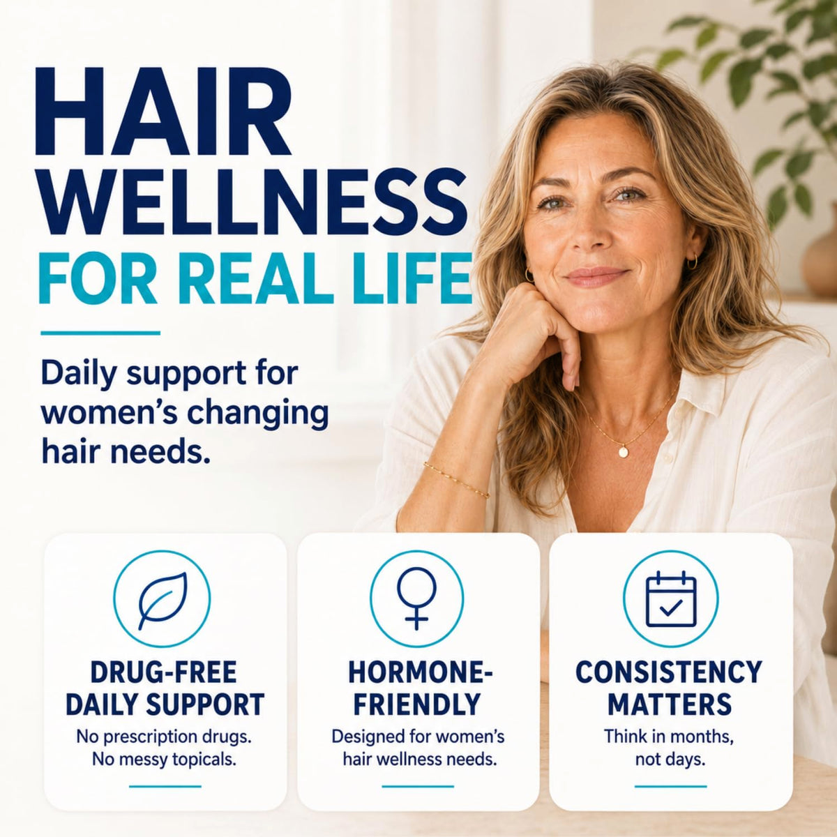 Eggagen lifestyle image of woman with thicker-looking hair confidence