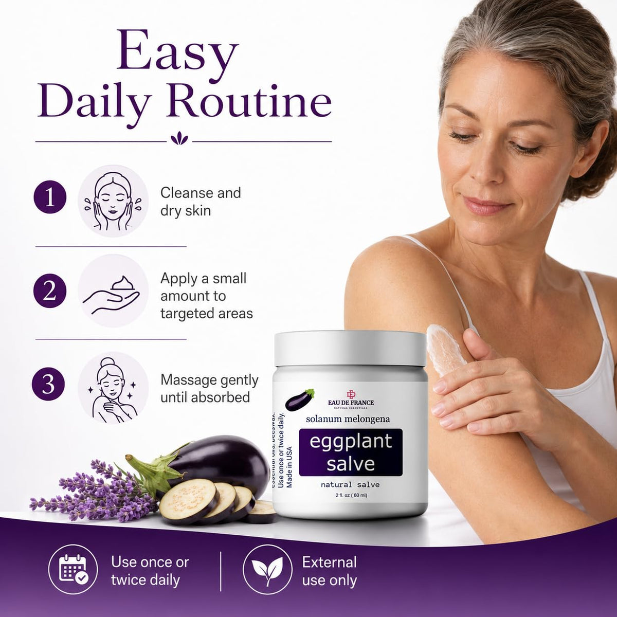 Generic Eggplant Salve label detail with ingredient list for informed shoppers