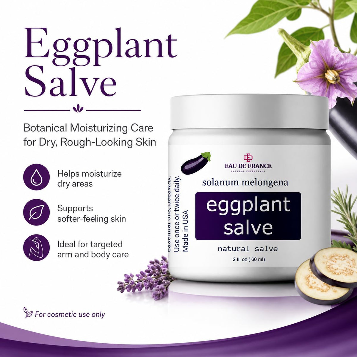 Generic Eggplant Salve open jar texture demonstrating rich balm for dry spots