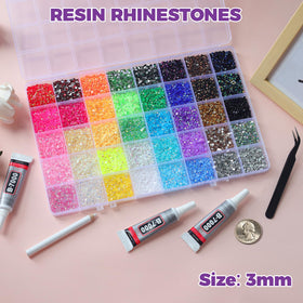 EGKamh color grid close-up showing sorted 3mm rhinestones for fast selection
