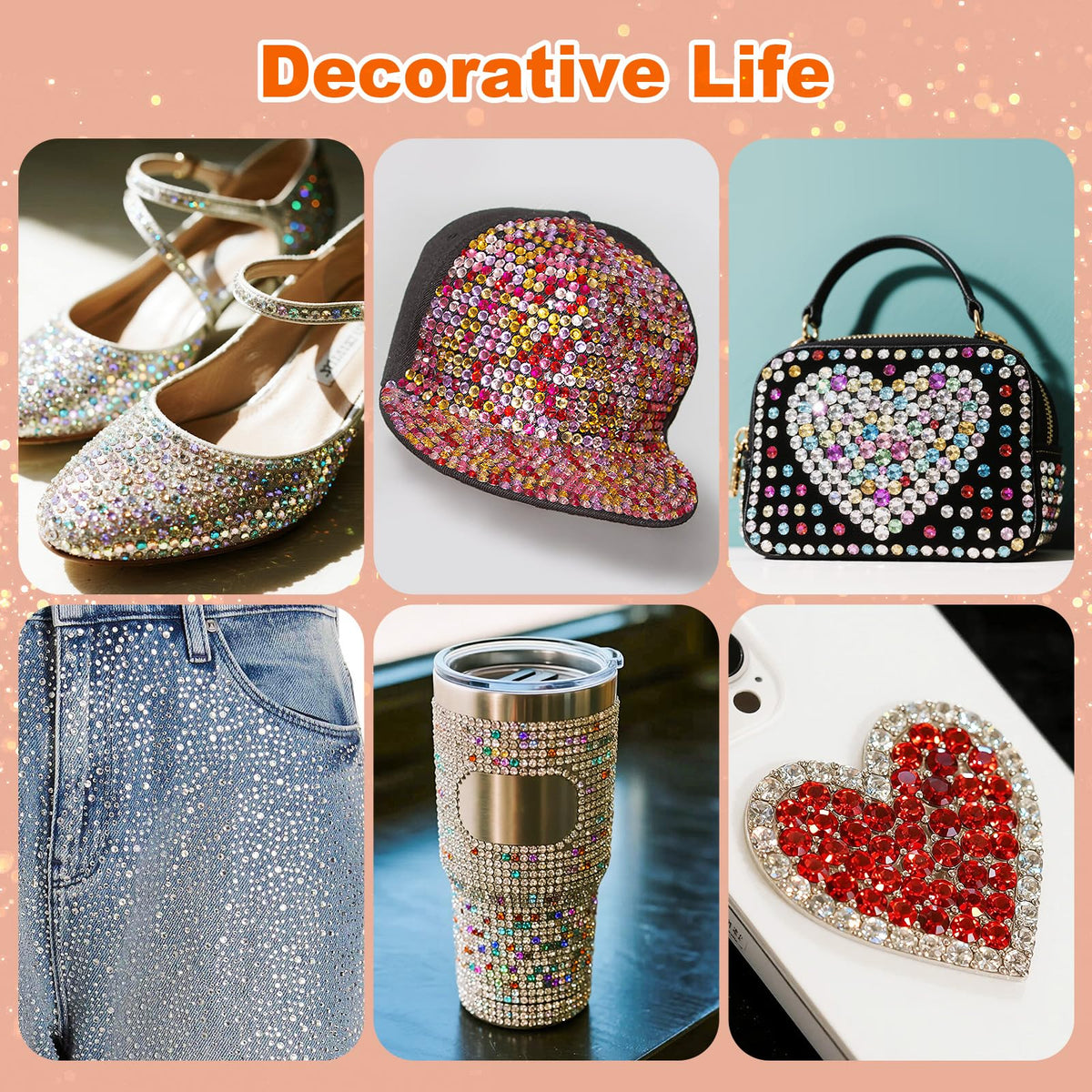 EGKamh rhinestones applied to jeans and shoes offering durable sparkle