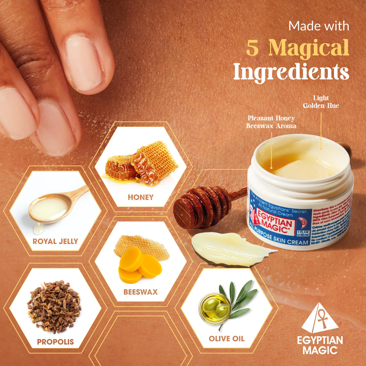 Egyptian Magic being applied on hand to hydrate dry skin quickly