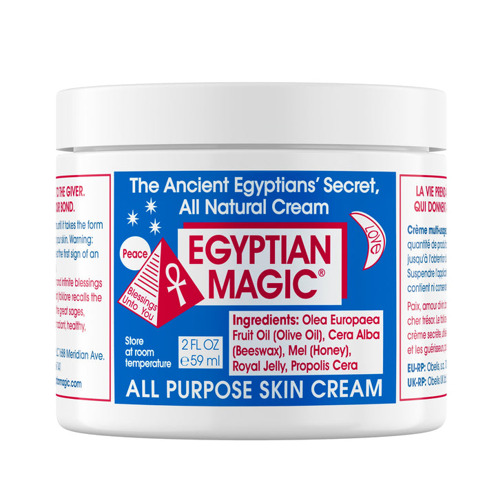 egyptian magic front jar showing packaging and brand, highlights compact portability