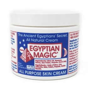 Egyptian Magic on bathroom shelf in lifestyle setting promoting minimalist routine