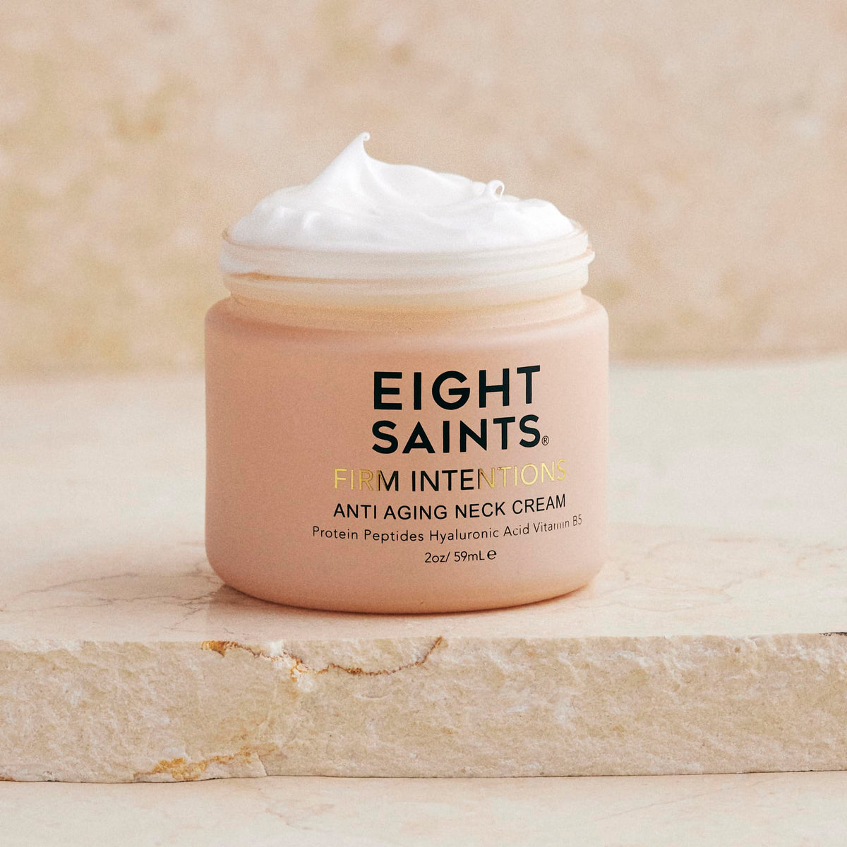 Eight Saints cream texture close-up showing rich hydrate and smoothening benefit