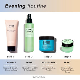 Eight Saints ingredient label showing key actives like hyaluronic acid and peptides