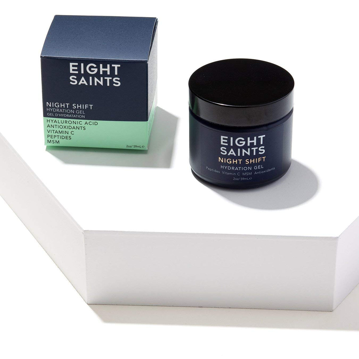 Eight Saints label close-up highlighting ingredients and clean formula