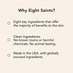 Eight Saints label detail showing ingredients and cruelty-free claim, supports trust
