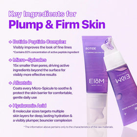 EIOM ingredients label focusing on peptides and hyaluronic acid for firming benefit