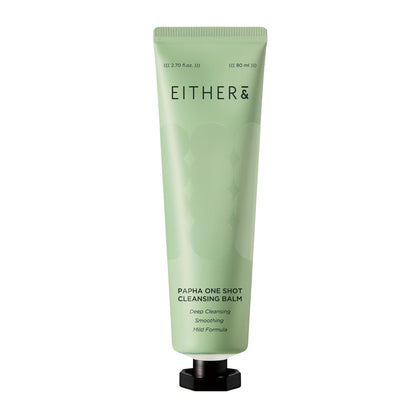 EITHER& front tube of PAPHA One-Shot cleansing balm showing label and cap for easy dispensing and travel convenience