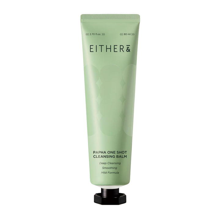 EITHER& front tube of PAPHA One-Shot cleansing balm showing label and cap for easy dispensing and travel convenience