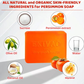 EKIVAO single persimmon soap bar close-up highlighting smooth non-drying texture