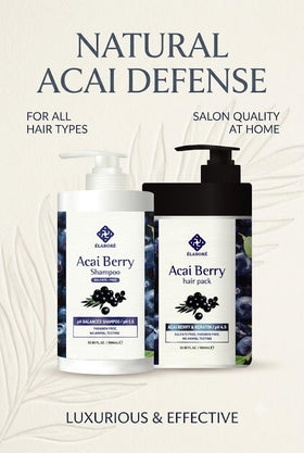 Elabore Acai hair pack jar top view highlighting rich formula and easy scoop for deep conditioning