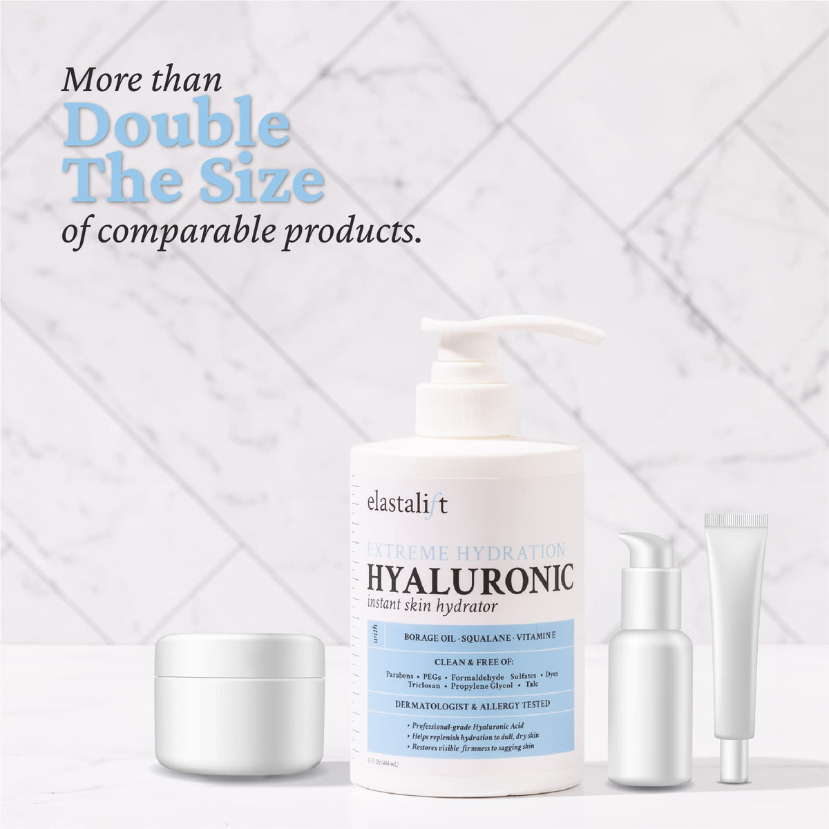 Elastalift ingredient label closeup showing hyaluronic acid, ceramides, and oils