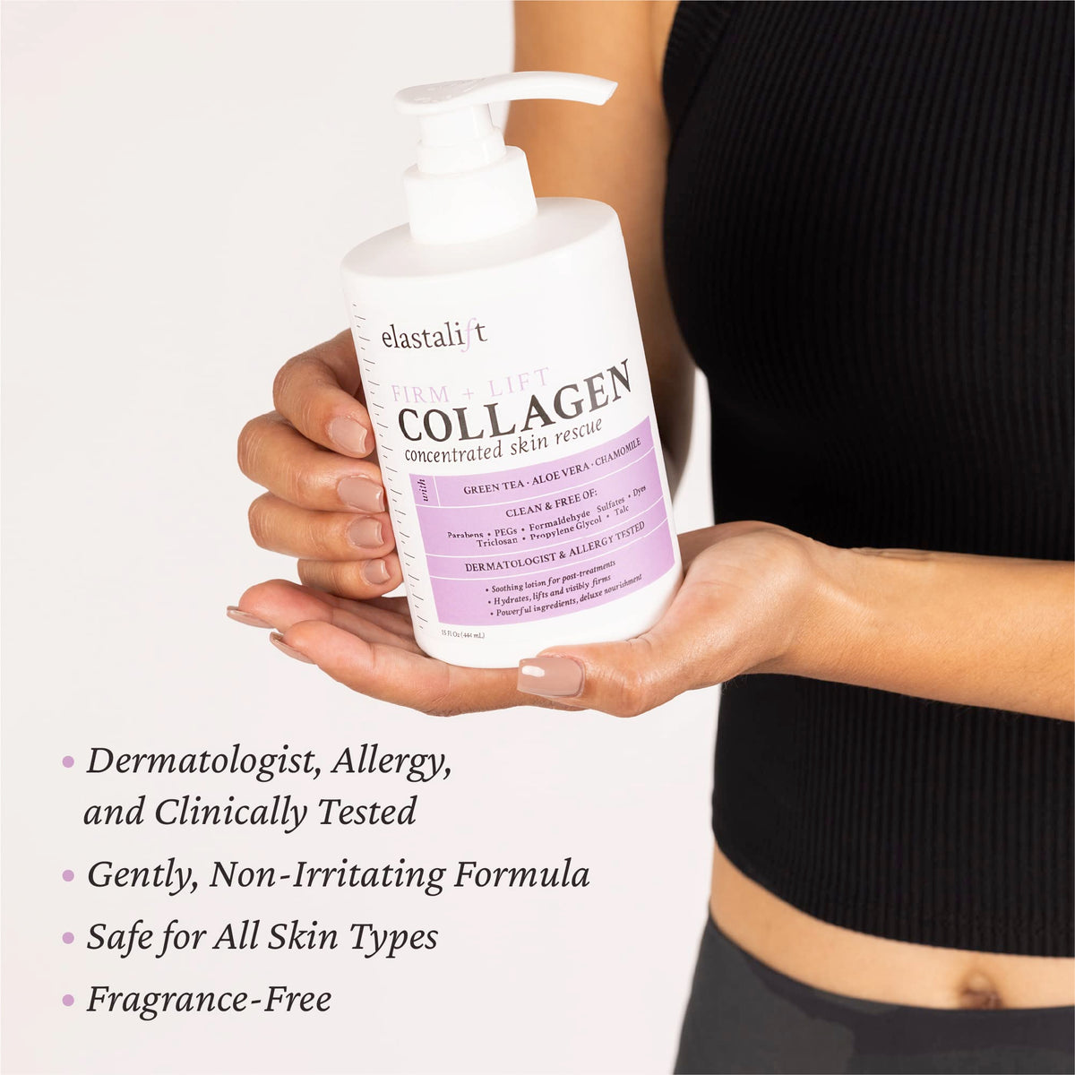 Elastalift label ingredients close view showing botanicals and safe formula