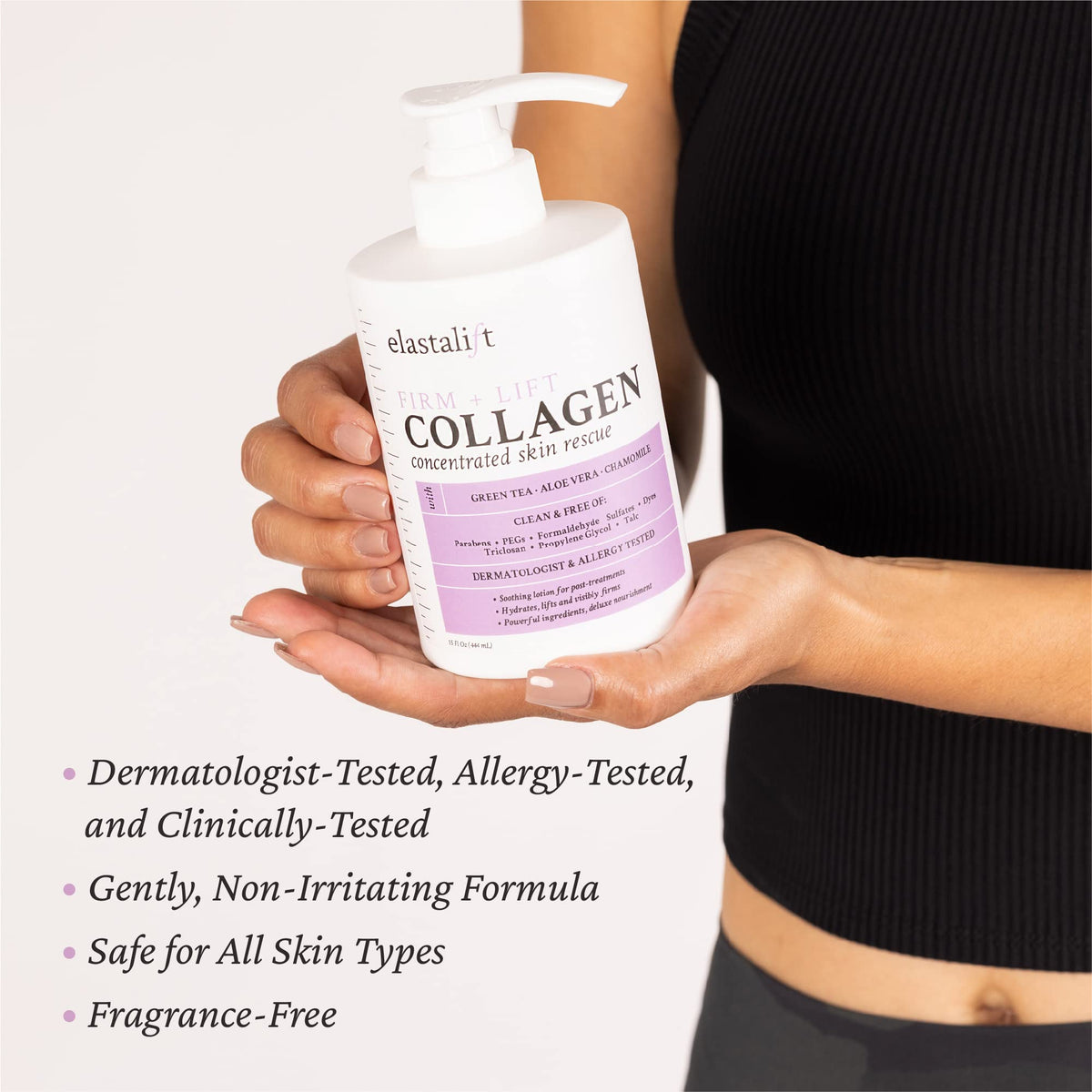 Elastalift label close-up showing ingredient list and formulation benefits