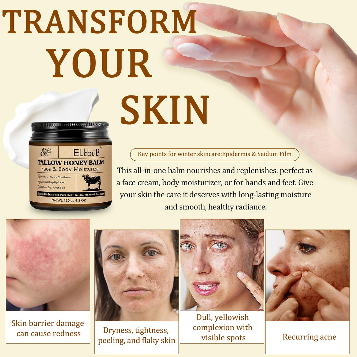 ELBBUB cream applied on hand demonstrating fast absorption and hydration