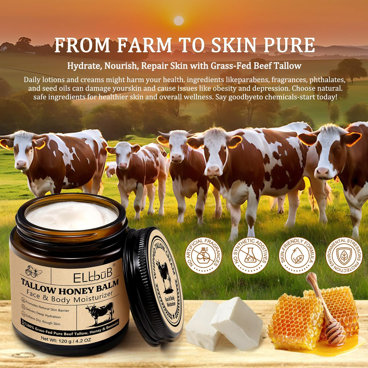 ELBBUB label detail highlighting natural ingredients and unscented benefit
