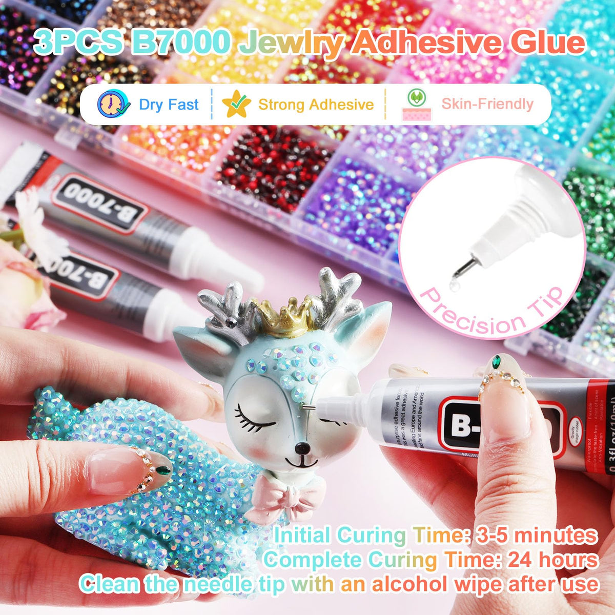 ELEEGEM tools and B7000 glue close-up demonstrating precision and secure bonding benefit