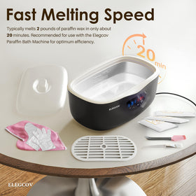 ELEGCOV hands dipped in paraffin bath showing moisturizing treatment benefit