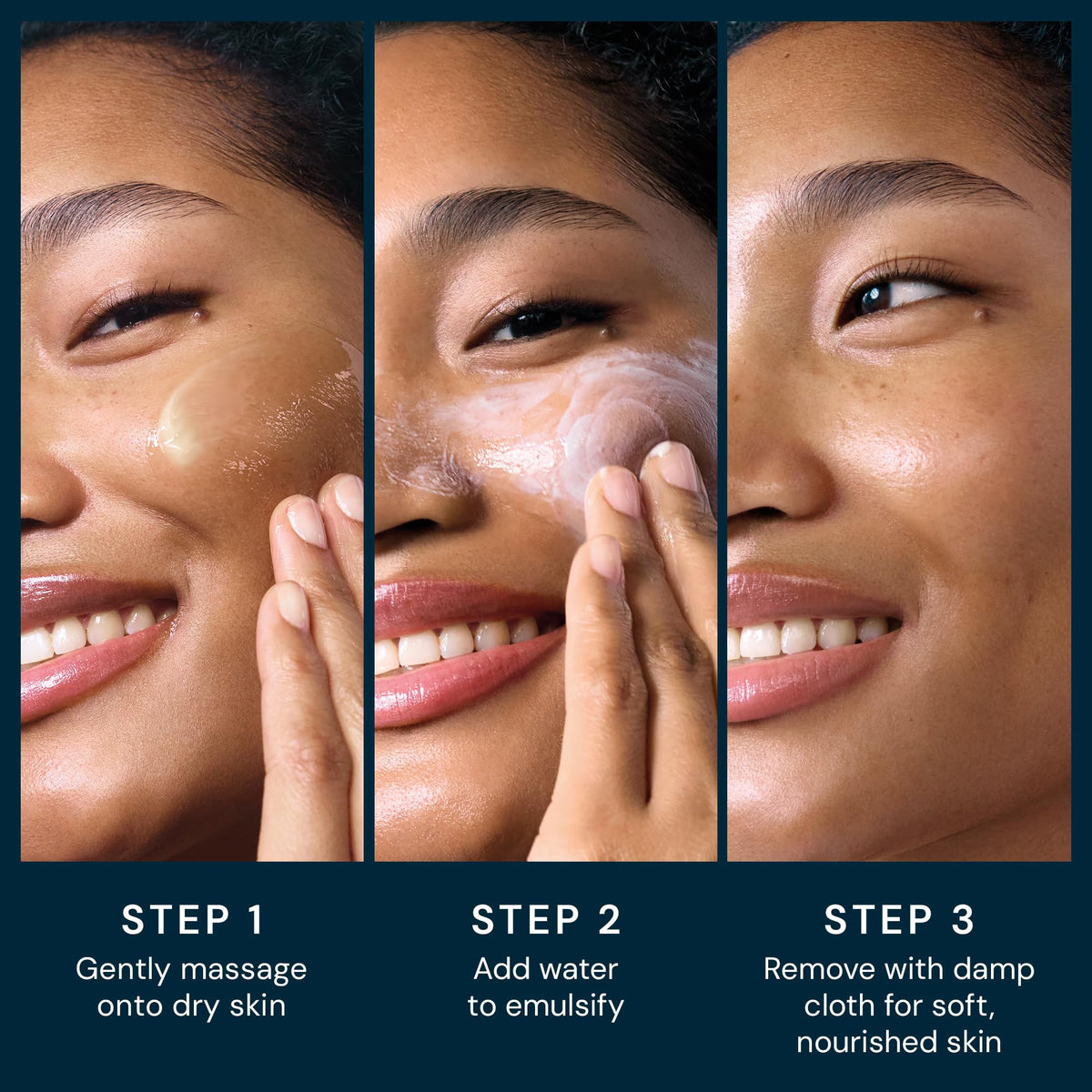 ELEMIS balm warmed in palms demonstrating easy application and melt-away benefit