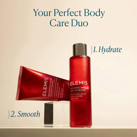 ELEMIS bottle with camellia and almond ingredients emphasizing nourishing formulation