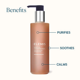 ELEMIS bottle beside ruler to show 6.76 fl oz scale and portability