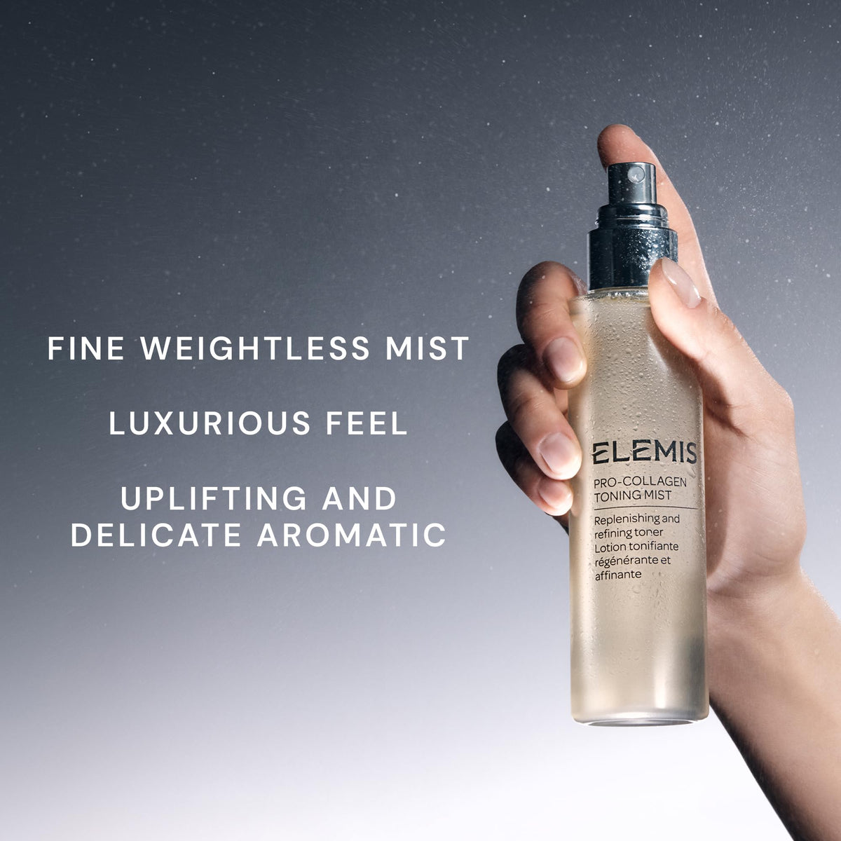 ELEMIS bottle with marine ingredients flatlay highlighting active benefits