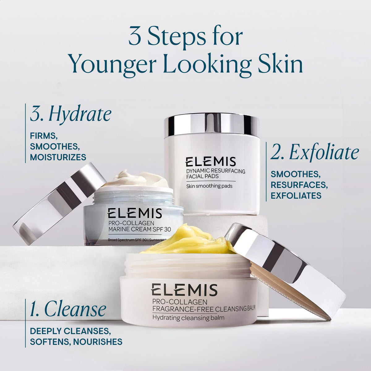 ELEMIS jar held in hand to show 100g size and travel-friendly scale