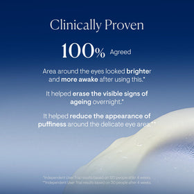ELEMIS eye mask left on overnight on bedside table, indicating restorative nighttime use and absorption