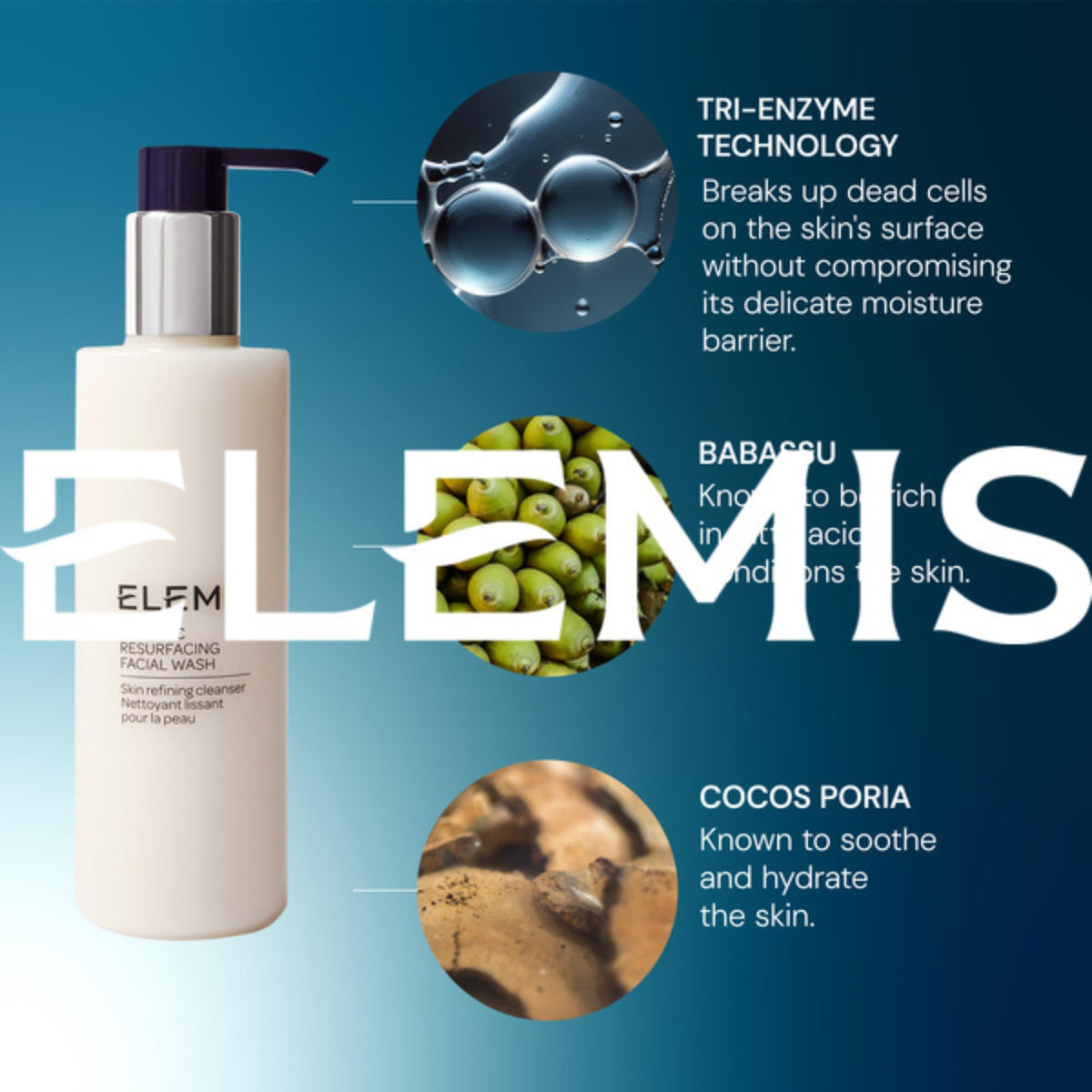 ELEMIS product staged in bathroom lifestyle scene suggesting daily routine use