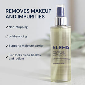 ELEMIS product massaged onto dry face showing gentle makeup removal