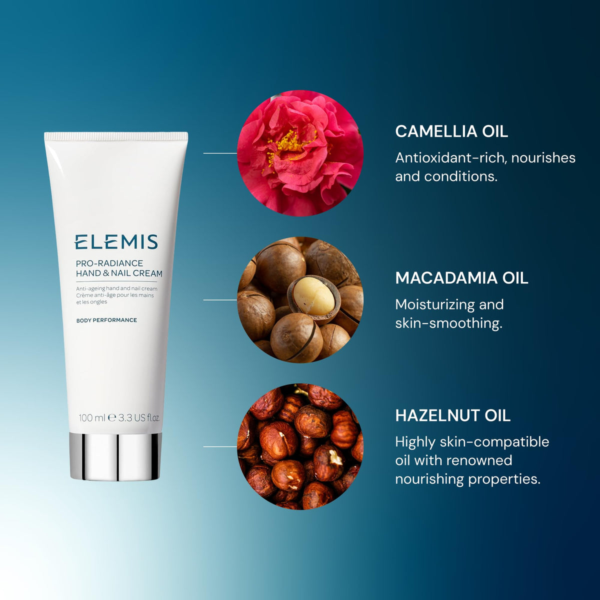 ELEMIS ingredient oils flatlay highlighting nourishing botanical benefit