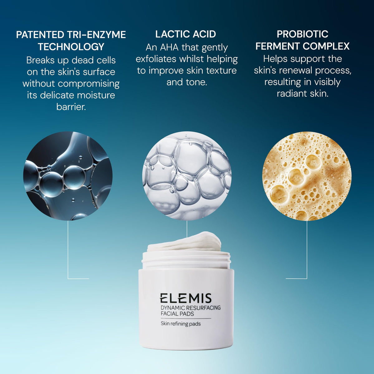 ELEMIS open jar with stacked pads illustrating easy access and enough supply for daily routine