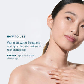 ELEMIS bottle in bathroom setting illustrating daily routine and touchable skin