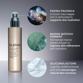 ELEMIS mist beside serum and moisturizer illustrating layering support