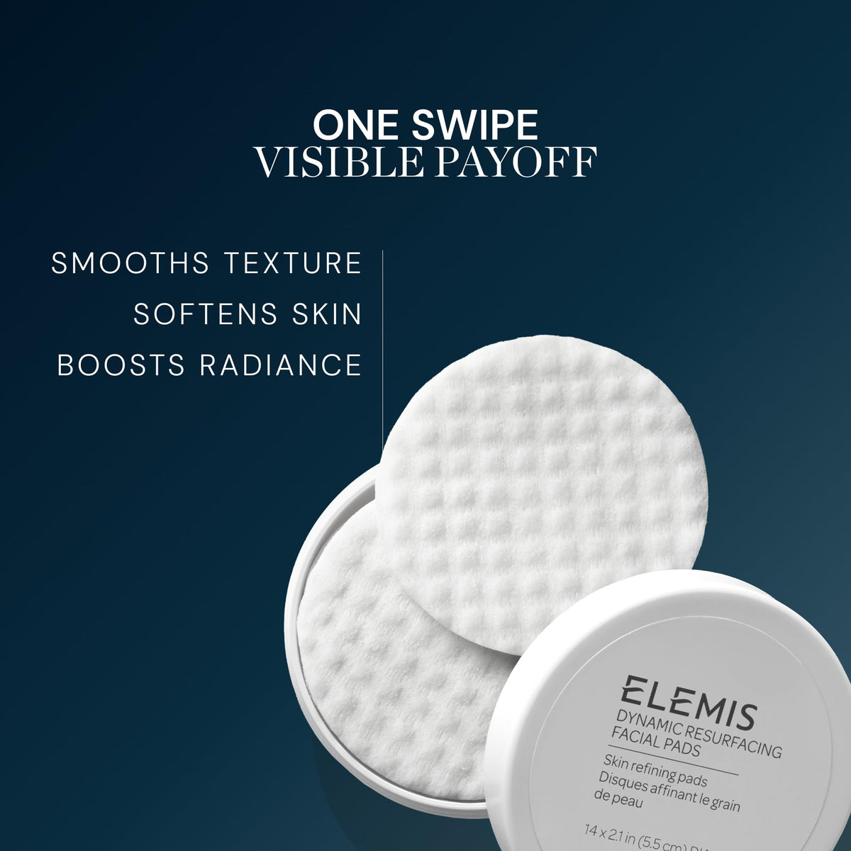 ELEMIS open jar with stacked pads showing contents and easy daily access